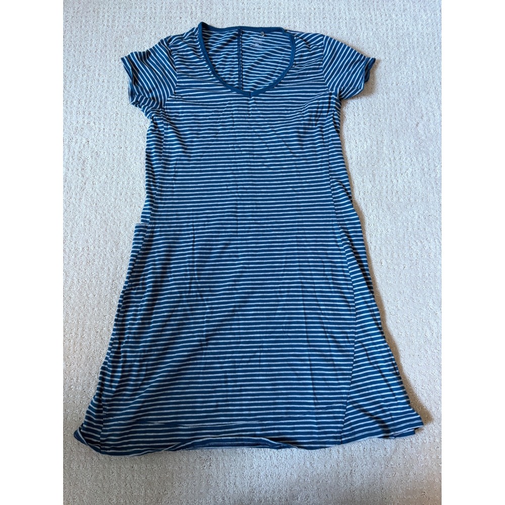 Toad&Co Dress Medium Blue Striped Eco Cotton Tencel V-Neck Pockets